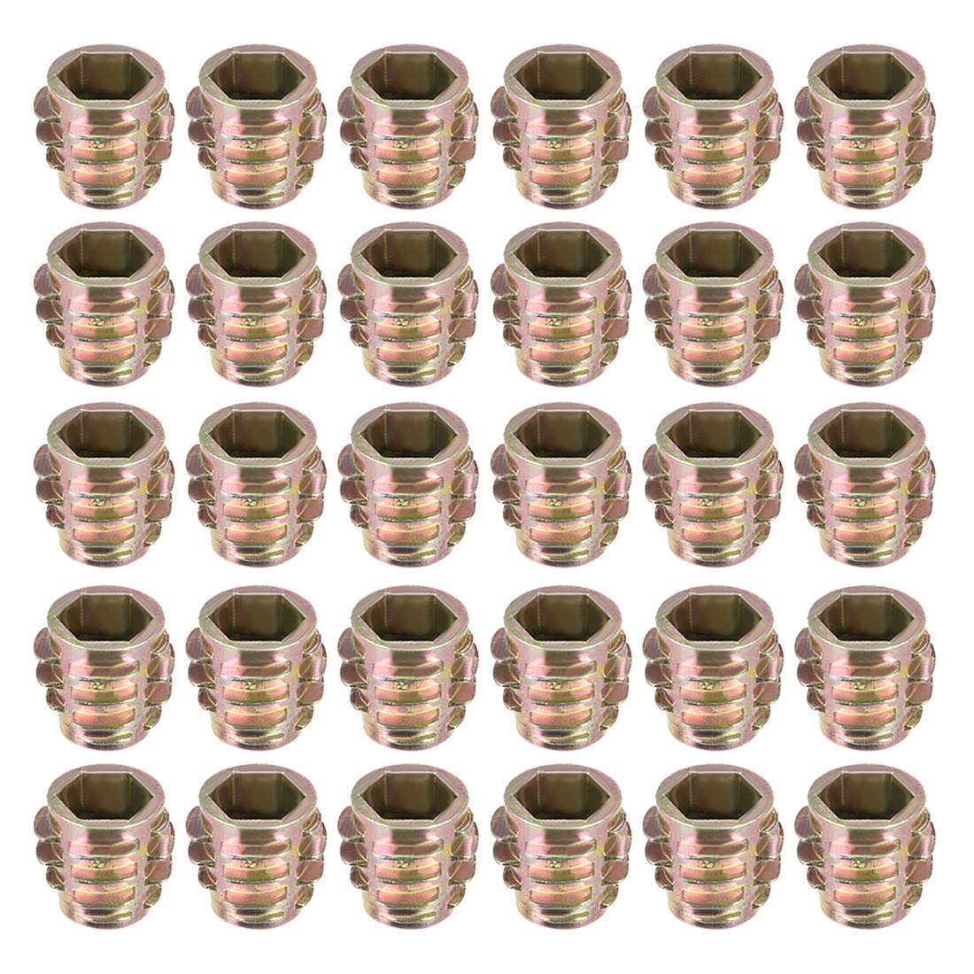 sourcing map Furniture Threaded Insert Nuts Zinc Alloy Hex-Flush M8 Internal Threads 13mm Length 30pcs