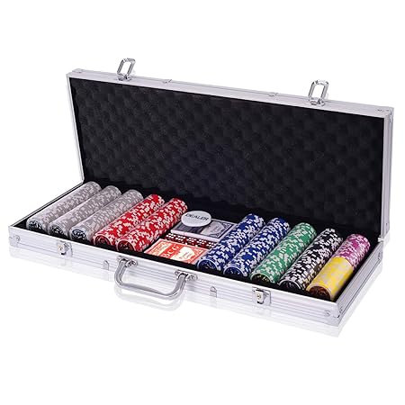 COSTWAY Pokerset Pokerkoffer 300 Laser-Chips Alukoffer inkl. Komplettset (Silber)