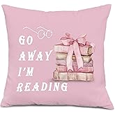XUNLURY Coquette Pink Bow Book Throw Pillow Covers 18x18, Reading Nook Room Decor, Book Lover Reader Gifts Decorative Pillow Covers for Reading Corner Library Home Bedroom