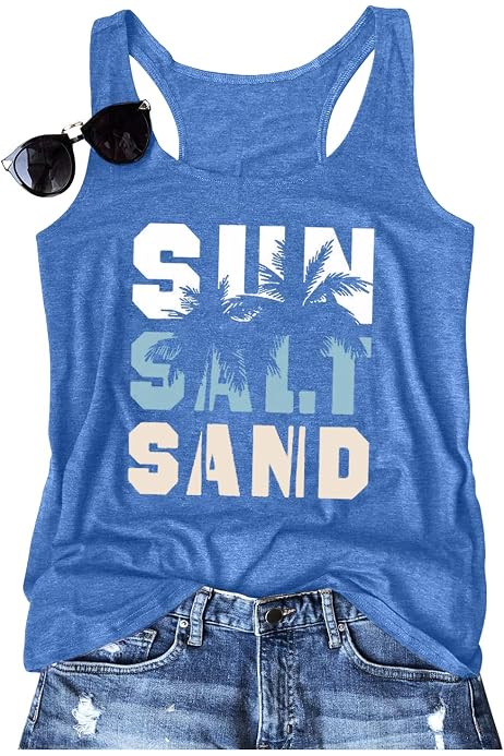 Women's Sun Salt Sand Beach Tank Top – Coconut Tree Graphic, Sleeveless Summer Tee For Vacation - View #6