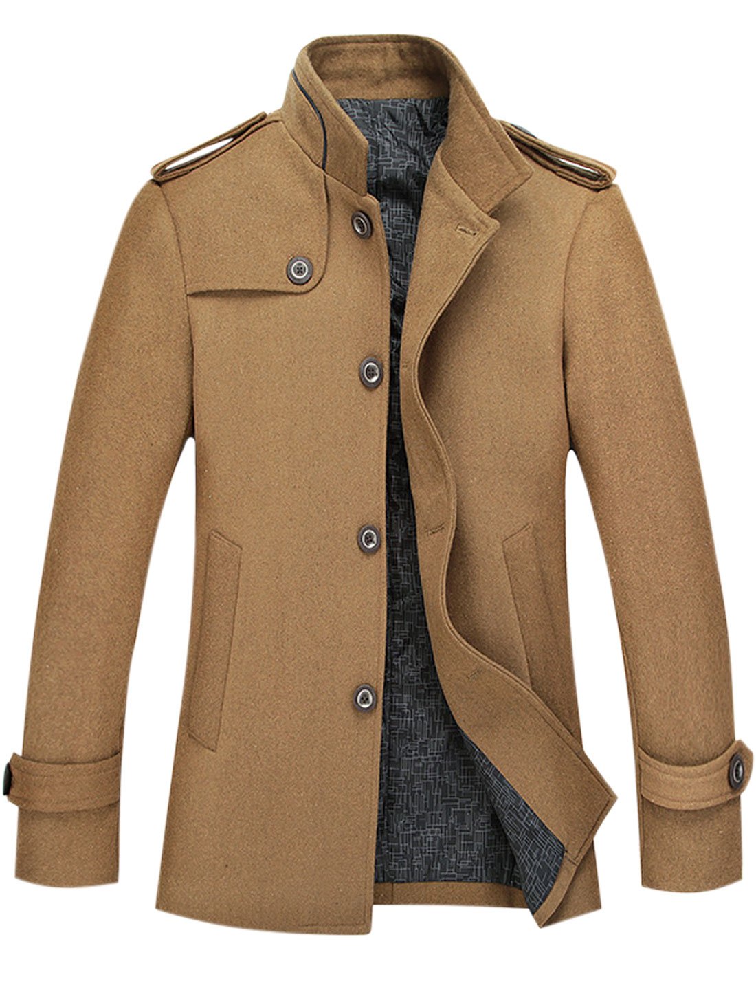 Tanming Men's Stylish Single Breasted Wool Blend Pea Coat Mutiple Colors (XSmall, Khaki
