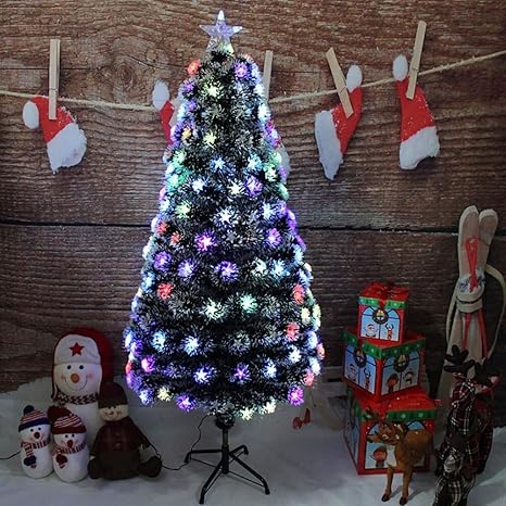 Amazon Co Jp Lilis Lilis クリスマスツリー 庭飾り 前点灯人工クリスマスツリーledライト Metalstandヒンジの光ファイバー装飾木が色とりどりのライト Color 1 Size 7 8ft 240cm ホーム キッチン
