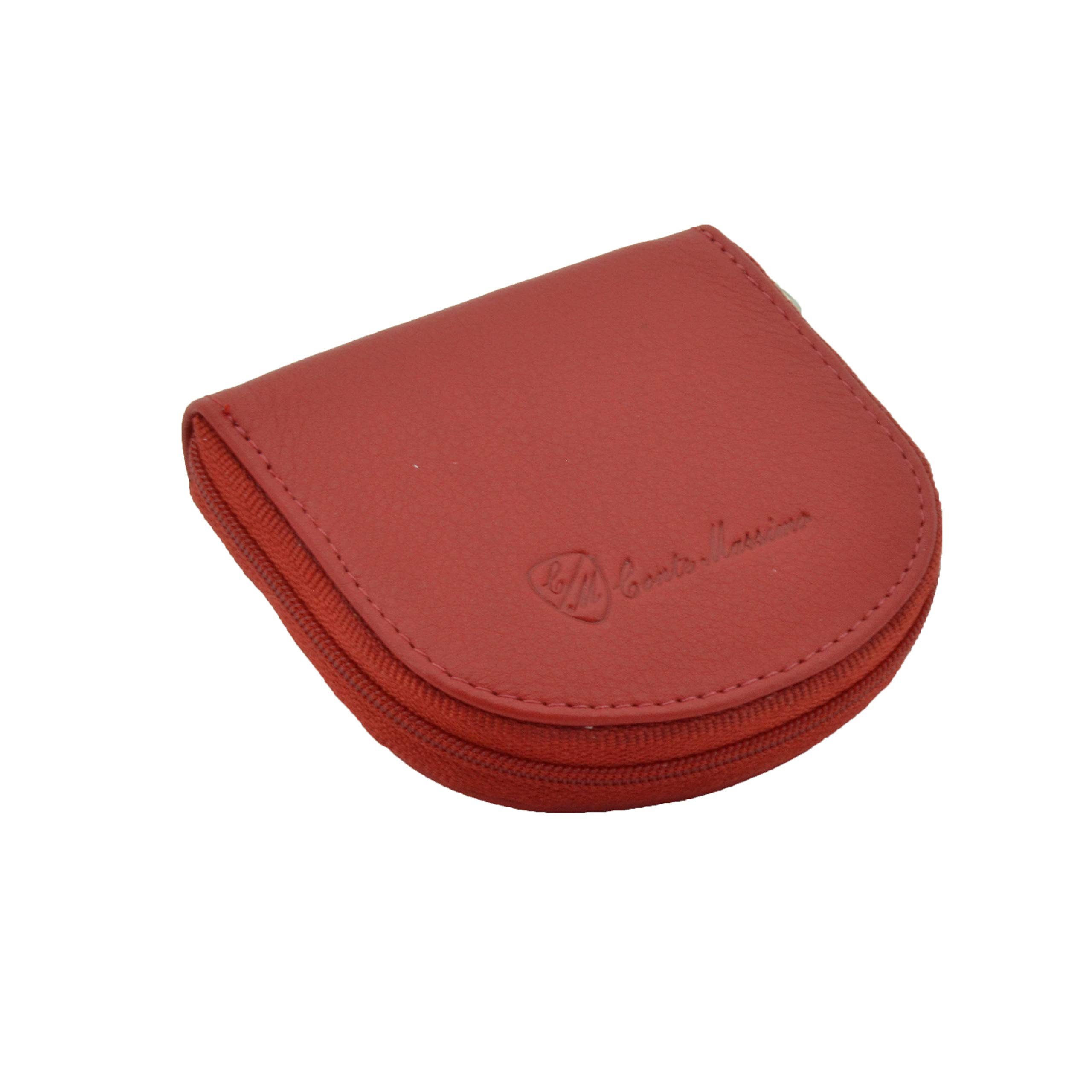 CM Conte Massimo Men's Genuine Leather Coin Purse - Compact Small Zippered Wallet for Coins & Notes, Red