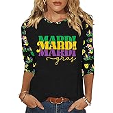Mardi Gra Shirts for Women 3/4 Sleeve New Orleans Mardi Gra Party Outfits Carnival Themed Mask Graphic Tops