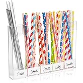 9.5" Acrylic Straw Holder for Cabinet Door, Space-Saving Straw Organizer for Cabinet Door with Double-Sided Tape and Cleaning Brush, Storage Dispenser for Kitchen Counter Cupboard (Transparent)