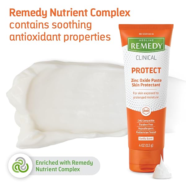 MEDLINE REMEDY CLINICAL ZINC OXIDE PASTE SKIN PROTECTANT (4 OZ TUBE), VANILLA SCENT, DIAPER RASH CREAM, INCONTINENCE CARE, WETNESS PROTECTION, PARABEN FREE, HYPOALLERGENIC, ADULTS, CHILDREN