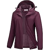 33,000ft Women's Fleece Lined Rain Jackets Waterproof Lightweight Warm Raincoats for Hiking Travel Skiing Windbreaker
