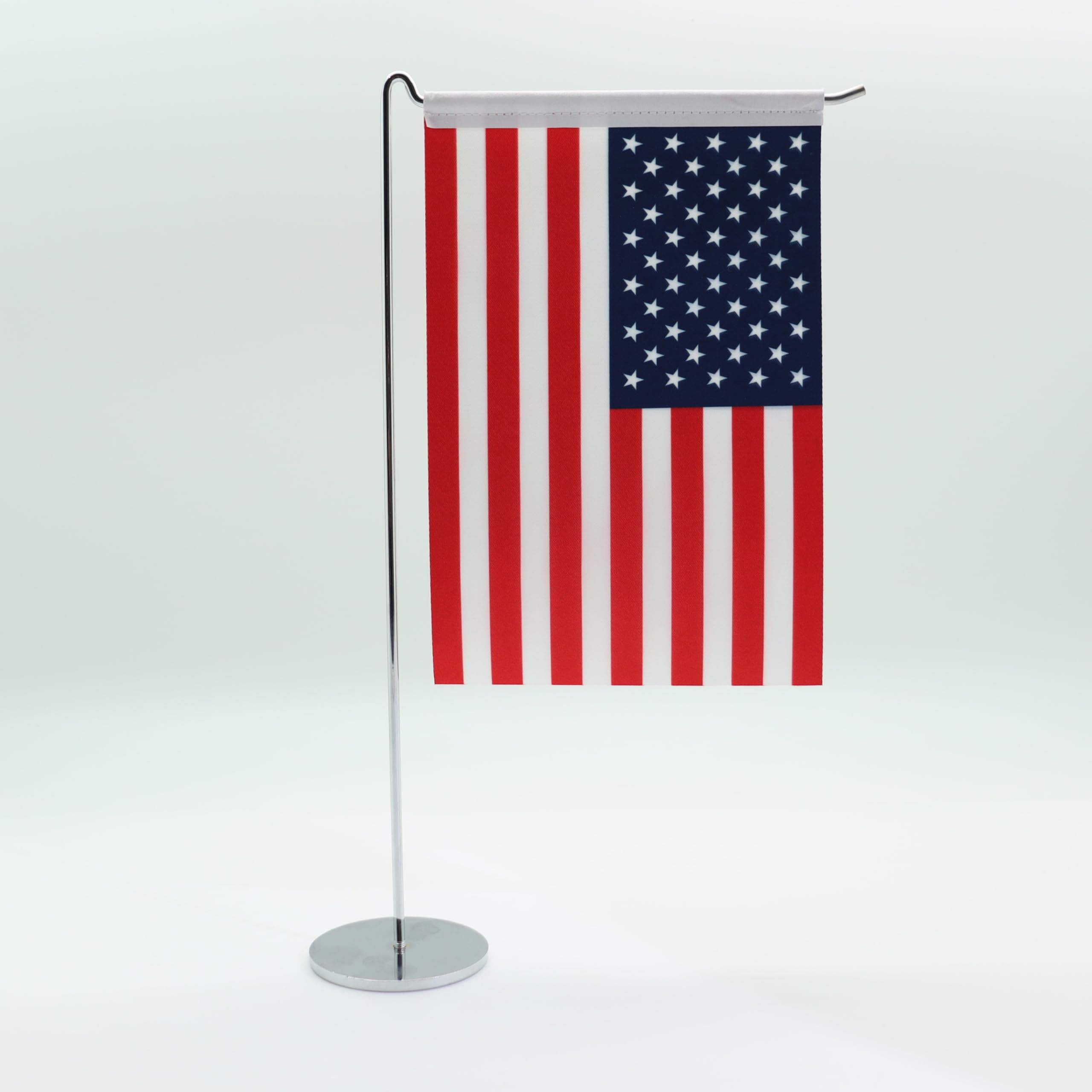 Photo 1 of Premium USA Desk Flag - Double-Layer Satin Fabric, Chrome Metal Pole, 6x9 inches - Office & Desk Decor