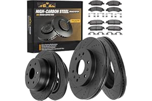 WEIZE Front Rear Truck & Tow Brake Kit, Premium HIGH CARBON Steel Brake Disc Rotors + Carbon Fiber Ceramic Brake Pads, Replacement for Chevy Silverado 1500 2014-2018