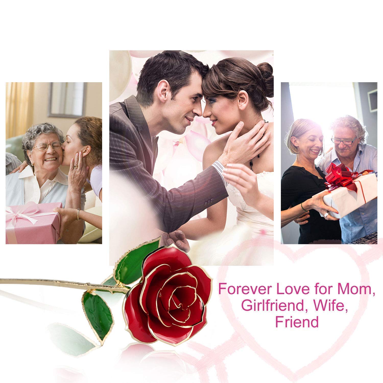 Gomyhom Rosa 24K, Rosa de Oro Chapada en Oro con Caja de Regalo para Madre para Amor en el Día de San Valentín para Aniversario para Amigos como Un Regalo de Cumpleaños