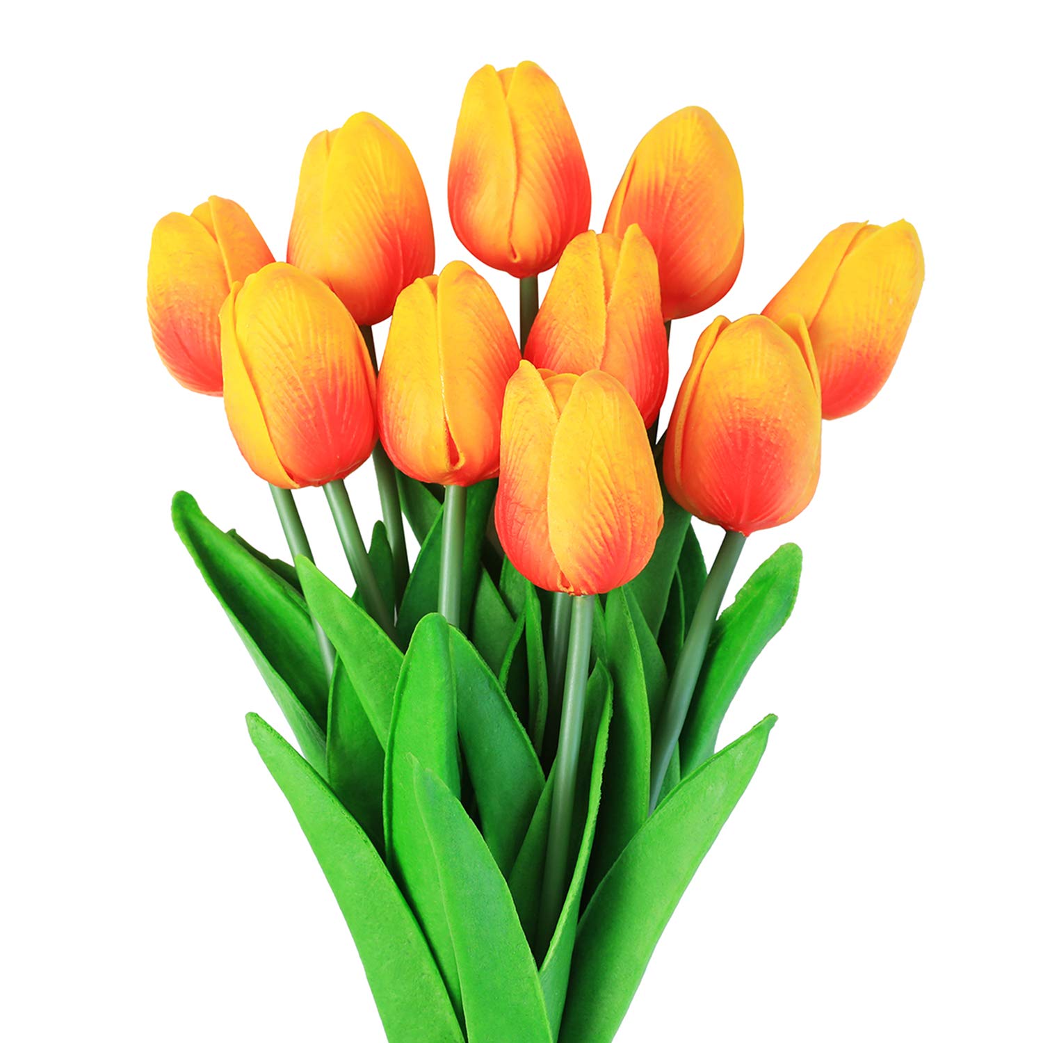 Veryhome Artificial Tulips Fake Tulip Flower Latex Material Real Touch Bouquets for Wedding Room Home Hotel Party Decoration and DIY Decor (Sunset Red-10PCS) — image 1