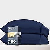 Thread Spread 100% Egyptian Cotton Pillow Cases King Size Set of 2 - Luxury 1500 Thread Count Sateen Navy Blue Pillow Cases, Soft & Breathable Extra Long Staple Pillowcases, Fits King Size Pillows