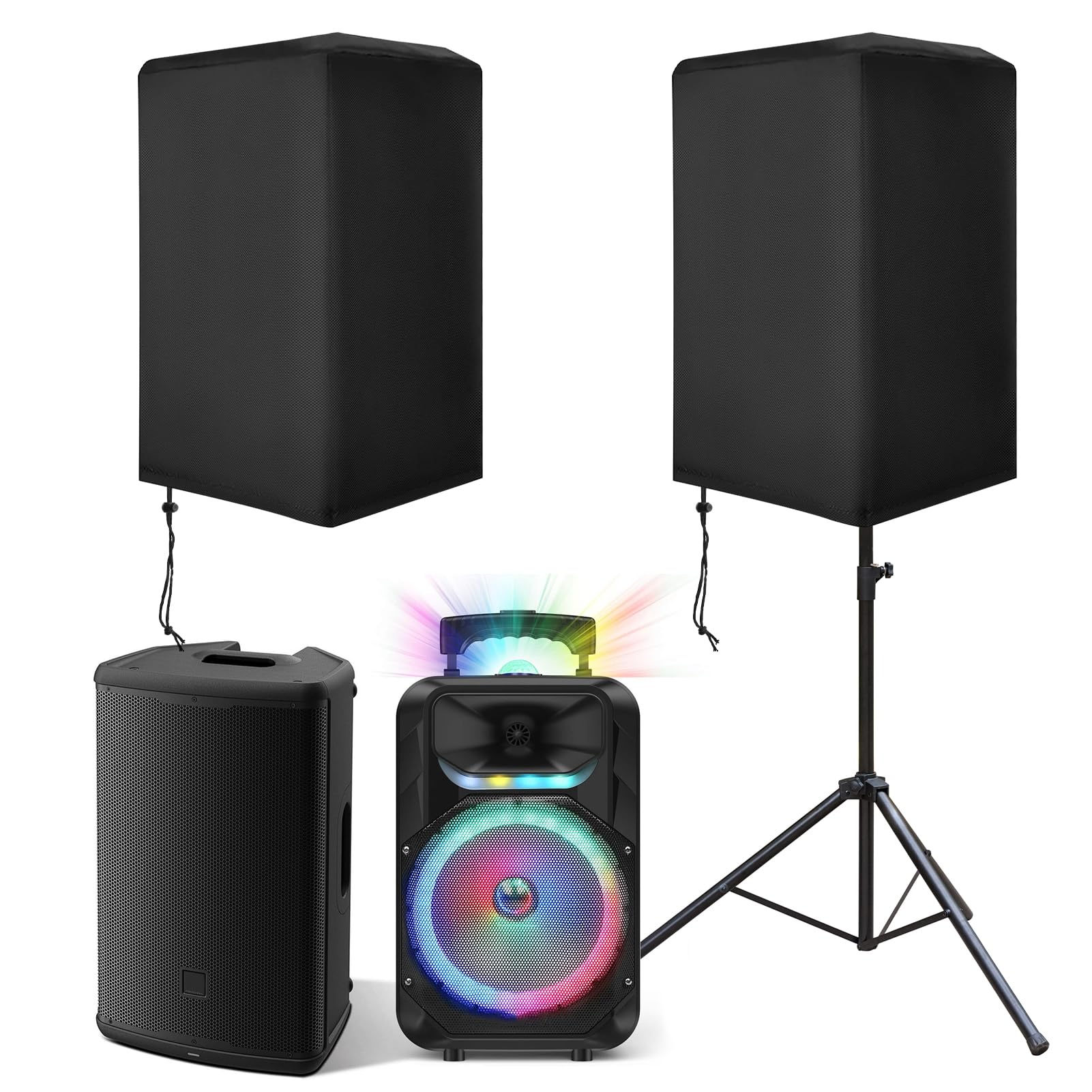 Photo 1 of 2 Pack Speaker Covers 15 Inch Waterproof Oxford Fabric Outdoor PA/DJ Speaker Cover for Powered Speaker Mounted on Stand Protection 30"x 19"x20" Black