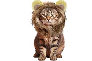 KREYFER Cat Lion Mane Costume - Realistic Mane Wig with Ears for Small to Large Sized Cats Kitten and Puppy, Pet Halloween Costumes Birthday Party Cosplay Apparel (Large)