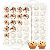 FUNBAKY Silicone Mini Muffin Pan, Metal Reinforced Frame 24 Cups Nonstick Mini Cupcake Pans with Handles Easy to Move for Baking Muffin, Cupcake, Egg Bites Oven Safe, Silicone Molds 2 Pack Confetti