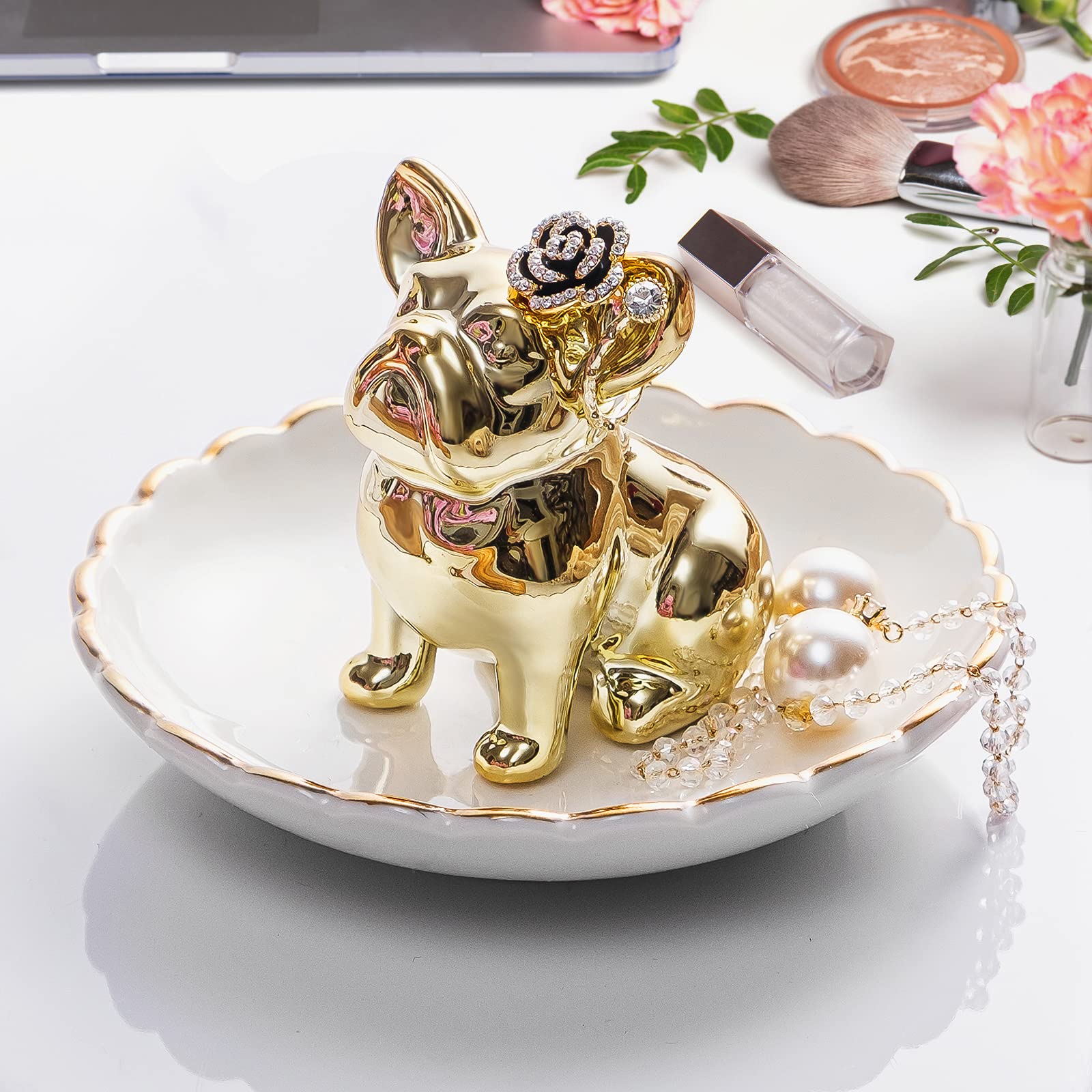 PUDDING CABIN Bulldog Ring Holder Dish, Gifts for Mom Christmas, Birthday Gift for Women Friend Girls Aunt Mothers Day Bridesmaid Wedding Engagement Xmas Gifts, Dog Mom Gifts for Women