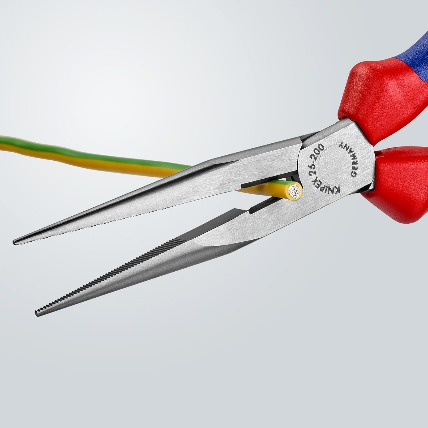KNIPEX Tools - Long Nose Pliers With Cutter, Multi-Component (2612200), Multi-Colour, 8 inches - Needle Nose Pliers - 