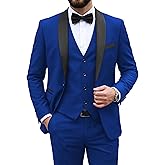 MY'S Mens 3 Piece Suit Set, One Button Shawl Lapel Tuxedo, Slim Fit Dinner Jacket Vest Pants & Tie, for Party Wedding Proms
