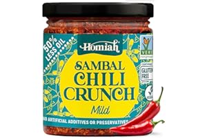 Homiah Sambal Chili Crunch, 6 Oz - Vegan Low Sodium Less Oil Gluten-Free Sambal Oelek, Non-GMO, Spicy Chili Crisp Topping wit