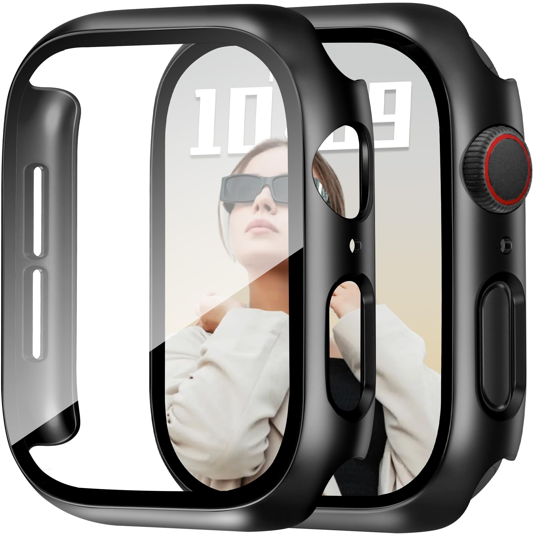 Photo 1 of JR.DM 40mm 2 Pack Hard PC Case with HD Tempered Glass Screen Protector for Apple Watch Series 6/5/4/SE/SE2/SE3, Guard Bumper Full Coverage Protective Anti-Scratch Face Cover for iWatch, Black+ Black