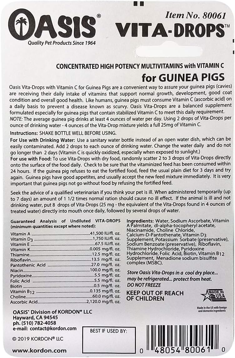 OASIS # 80061 Guinea Pig Vita Drop, 2-Ounce : Pet Supplements And Vitamins : Pet Supplies