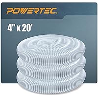 POWERTEC 70143 Heavy Duty 4-Inch x 20-Foot PVC Flexible Dust Collection Hose, Clear Color
