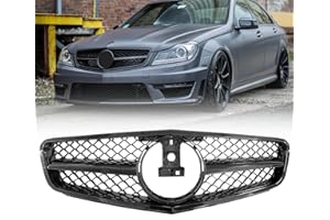 DIBON AUTO W204 Grill Front Grille Compatible with 2008-2014 Mercedes Benz W204 C Class C250 C300 C350 (AMG Style-Gloss Black)