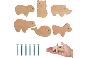 6/12Pcs Wooden Animal Drawer Knobs with Screws Natural Wood Dresser Knobs Cute Jungle Animal Drawer Pulls Furniture Knobs Dec