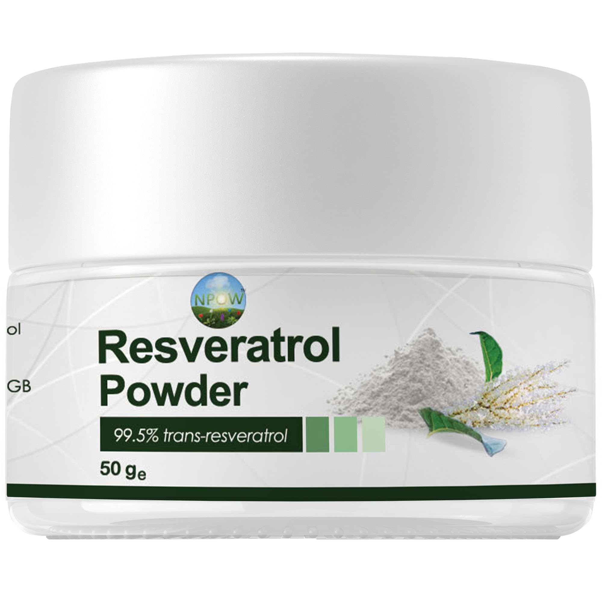 NPOW Pure Resveratrol Powder - Premium Trans Resveratrol Supplements, Antioxidant Wellness, Heart Supplement, Natural Antioxidant Supplements for Smoothie or Drink Powders - 50g