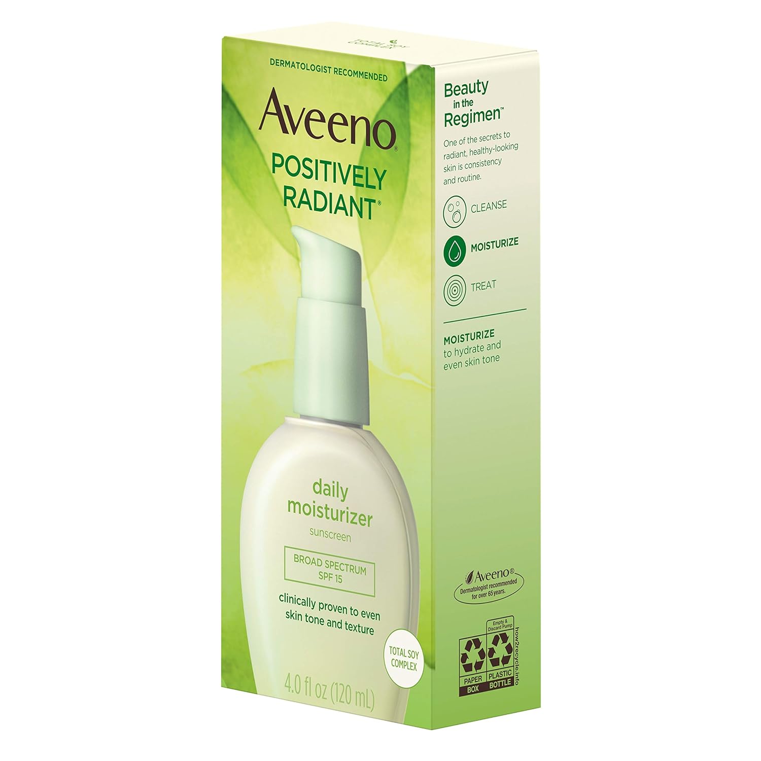 Aveeno Positively Radiant Daily Face Moisturizer with Broad Spectrum SPF 15 Sunscreen and Soy Extract, 4 fl. Oz: Beauty