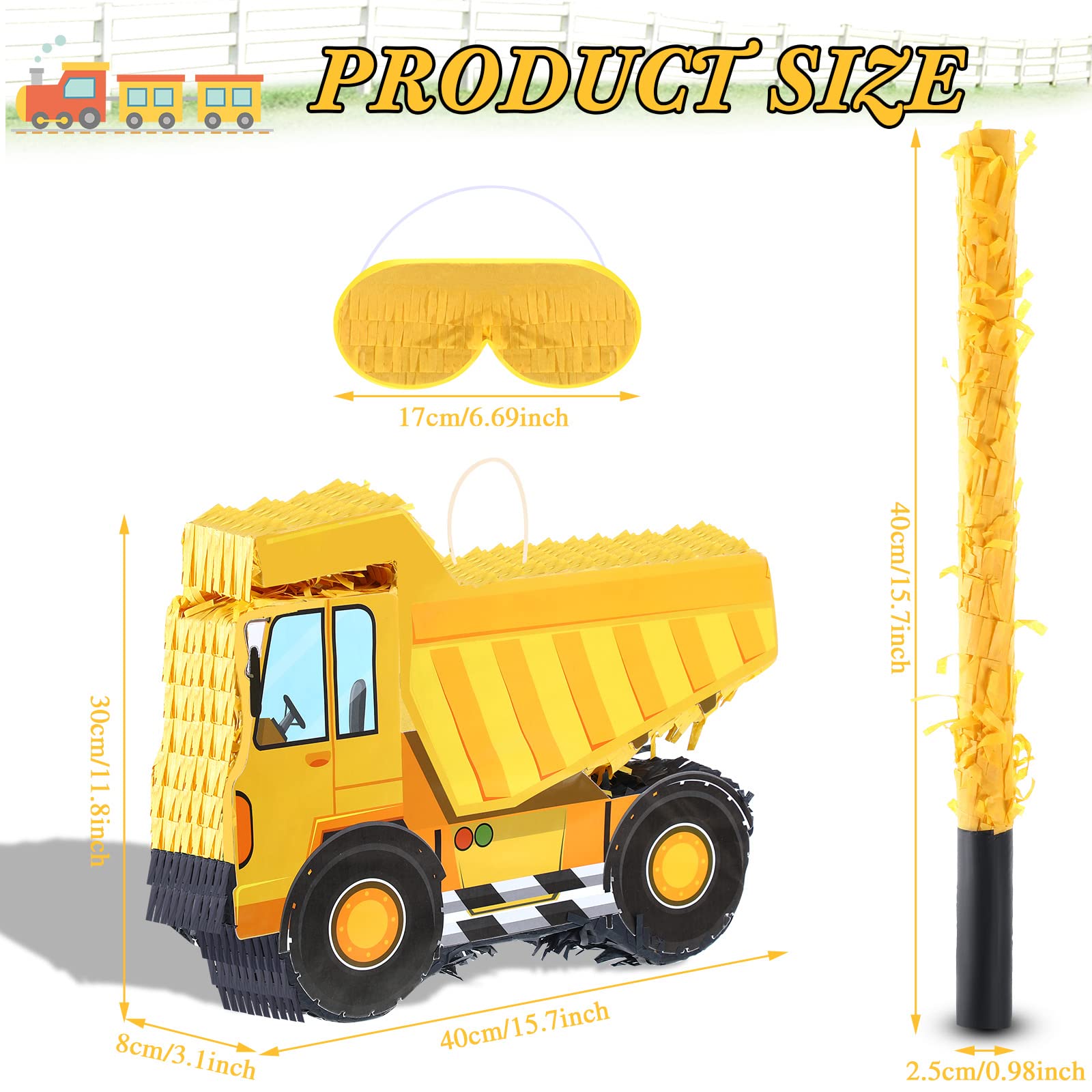 Aoriher Construction Dump Truck Piñata with Blindfold and Bat Party Decor Tractor Excavator Piñata for Boy Kids Truck Birthday Supplies