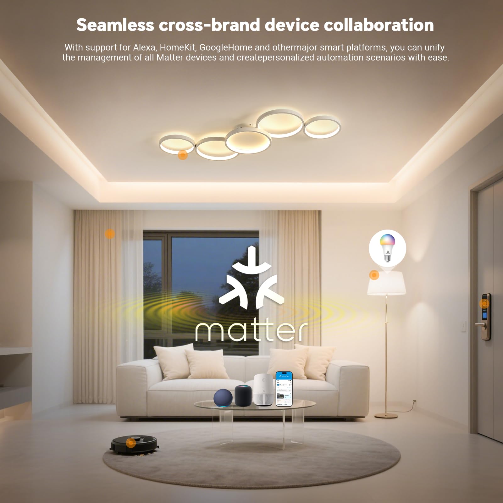 BAYHT Deckenlampe mit Fernbedienung, Wohnzimmerlampe with Matter Kompatibel Mit HomeKit, Alexa, Google and IFTTT, 56W Modern LED Deckenleuchte Für Schlafzimmer Wohnzimmer (100cm, Weiß) 2