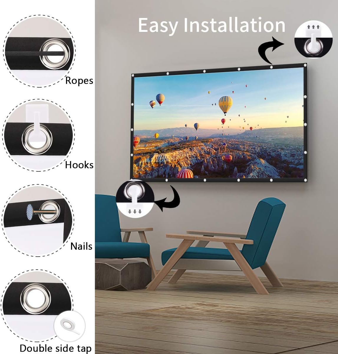 Projector Screen, Keenstone 120 Inch Projection Screen 4K 16:9 HD Foldable Wrinkle-Free Portable Movies Screen for Home Backyard Theater Outdoor Indoor Support Double Sided Projection, High Contrast: Electronics