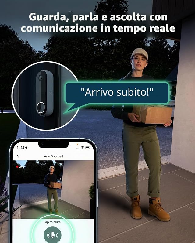 Videocitofono HD con copertura in pelle nera, telecamera di sicurezza esterna wireless, batteria non rimovibile, rilevamento del movimento, audio bidirezionale, visione notturna, prova sicura