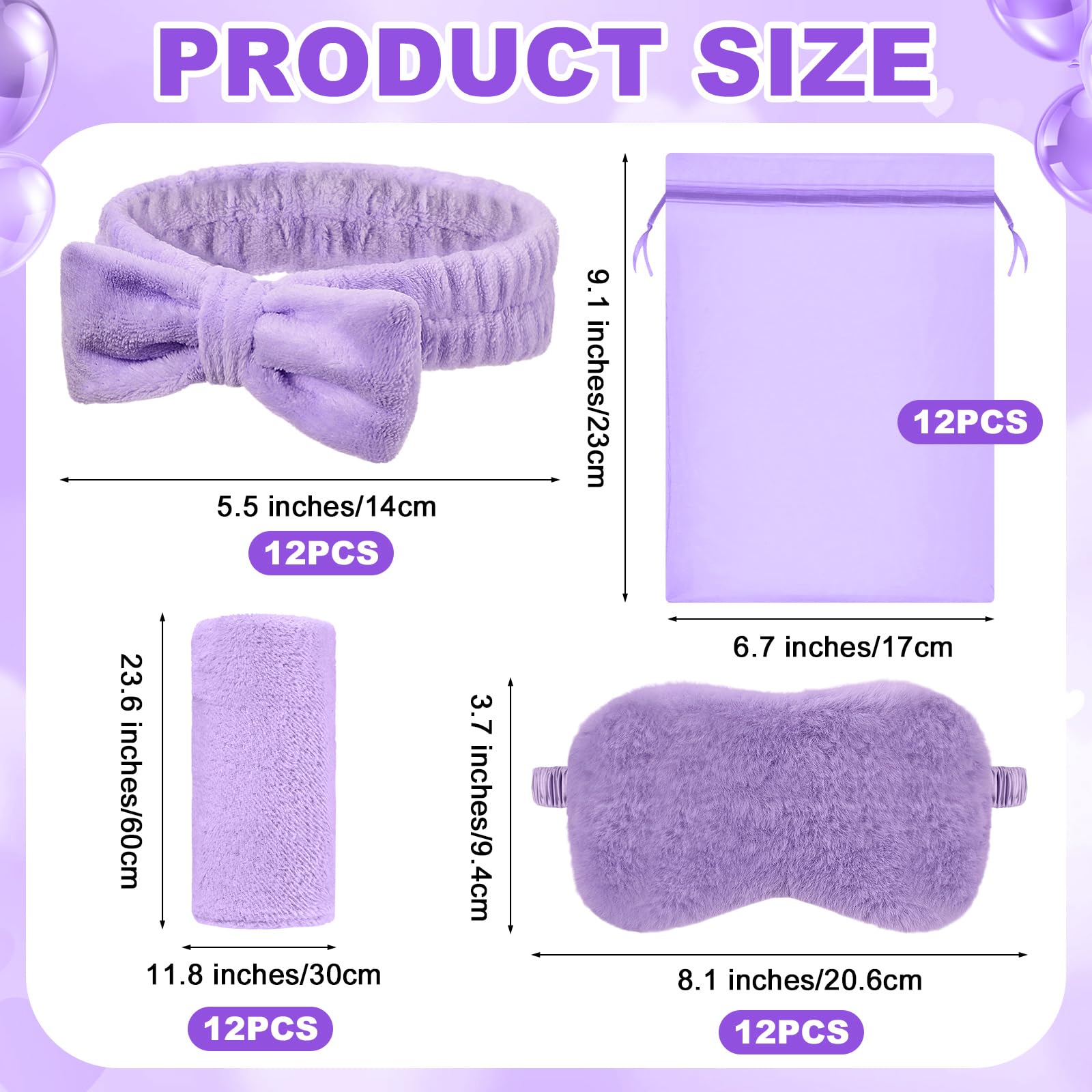 Condition photo showing New/Like New for daifunli 48 pcs sleepover party supplies spa headbands coral fleece towels plush eye masks organza b