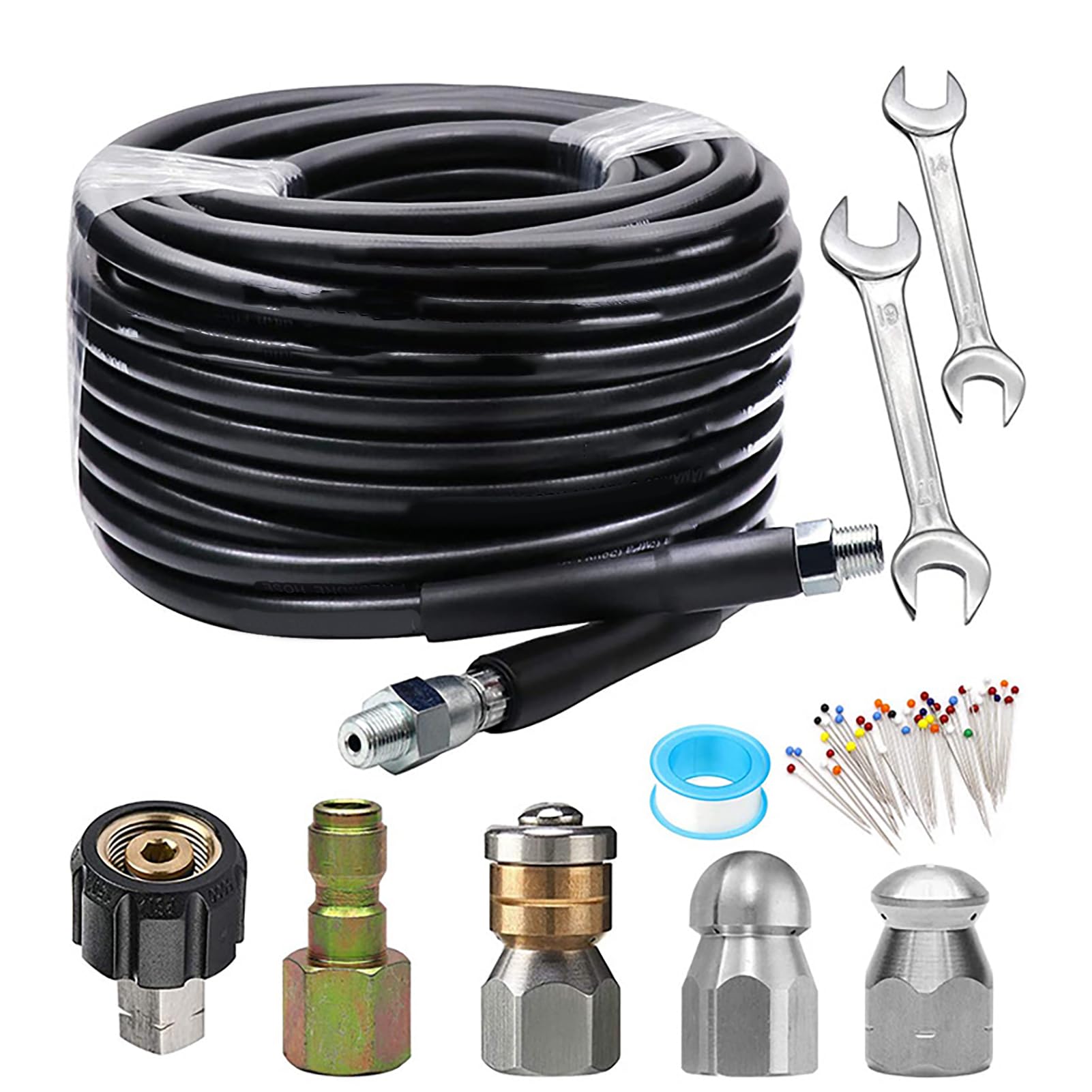 BORDSTRACT 49.2ft Sewer Jet Kit for Pressure Washer 5800PSI Water Jet Cleaning Hose for Sewer and Toilet Cleaning Unclogging