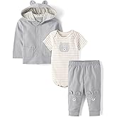 The Children's Place Unisex Baby And Newborn 3 Piece Set, Long Sleeve Jacket,short Sleeve Bodysuit, and Pant