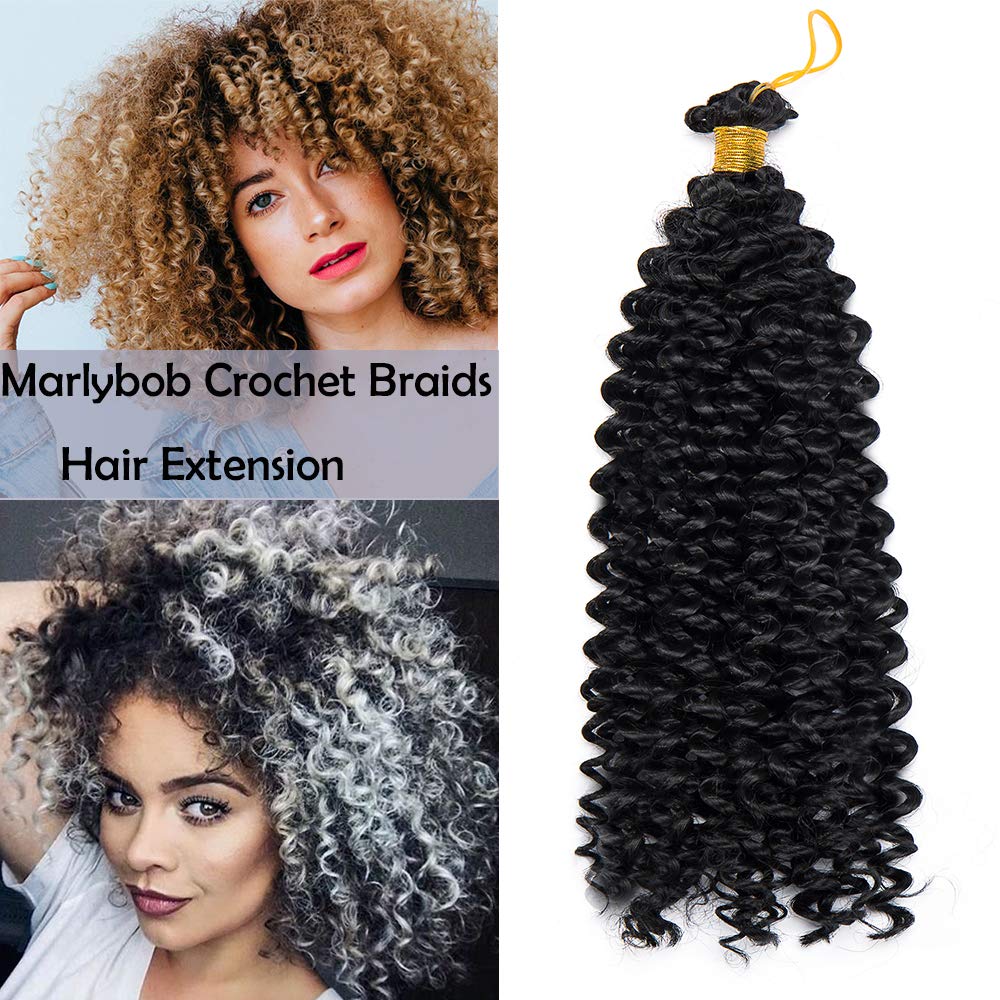 14 Inch Water Wave Marlybob Crochet Hair Twist Braids Braiding Hairpiece Synthetic Afro Weave Hair Extensions - Jet Black