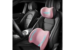 AZNZKEZHU 2025 Car Headrest & Lumbar Support Cushion, Headrest and Backseat, Car Lumbar Support Pillow and Car Neck Pillow Kit, Ergonomic Car Seat Headrest & Lumbar Cushion for Neck Back Pain Relief (Pink)