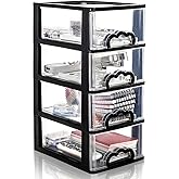 Cididu Desktop Organizer with 4 Drawers, Clear Plastic Storage Drawer Unit, Small Desk Organizer Storage Box, Durable Storage Bin Container Case for Countertop Stationery Pens Makeup Office Supplies