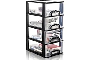 Cididu Desktop Organizer with 4 Drawers, Clear Plastic Storage Drawer Unit, Small Desk Organizer Storage Box, Durable Storage