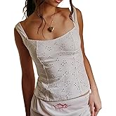 Women Y2k Eyelet Tank Top Sleeveless Slim Fit Bustier Cami Top Summer Strappy Backless Going Out Crop Tops