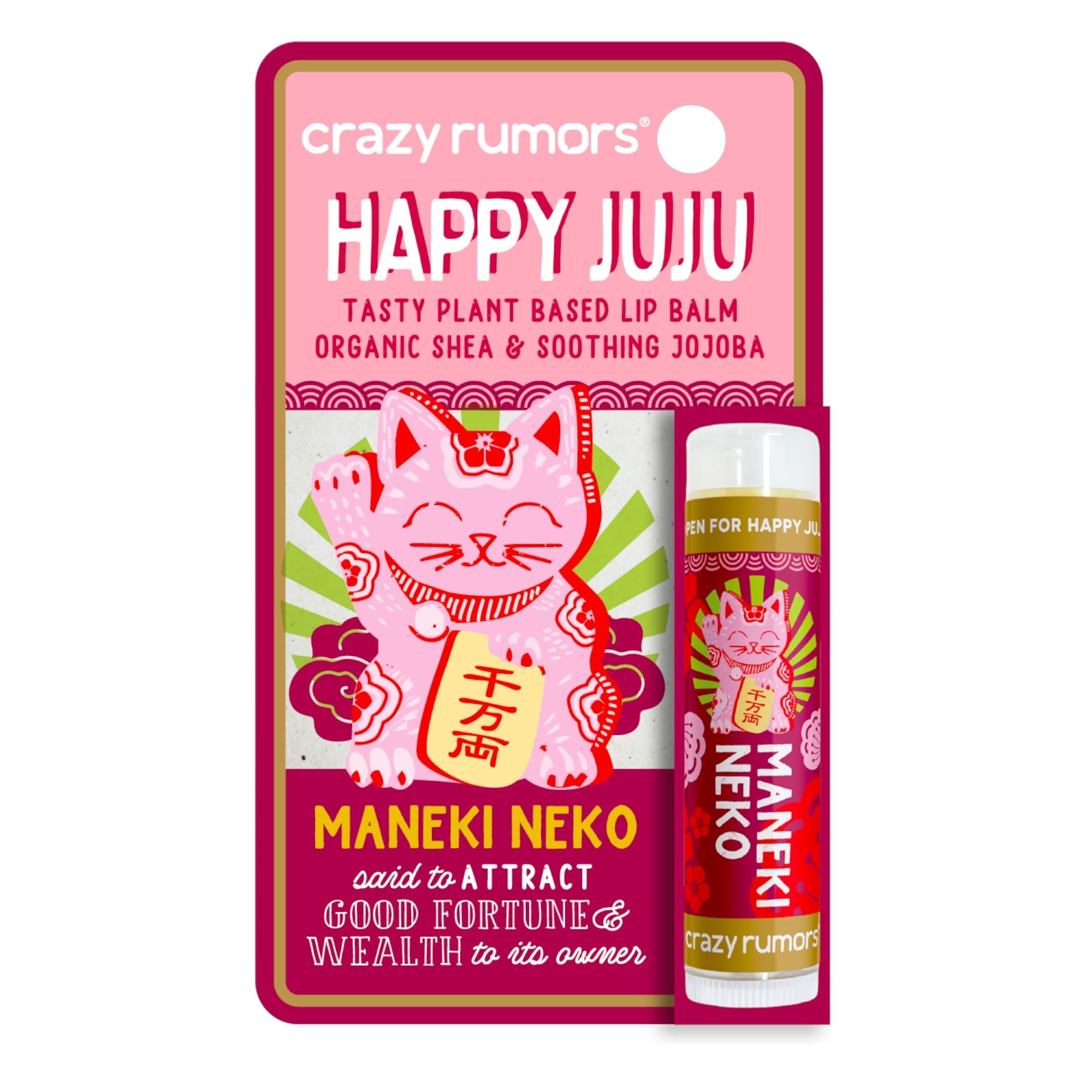 Crazy Rumors Happy Juju All Natural, Plant-Based Lip Balm with Organic Shea & Jojoba 1 Pack (Maneki Neko)'