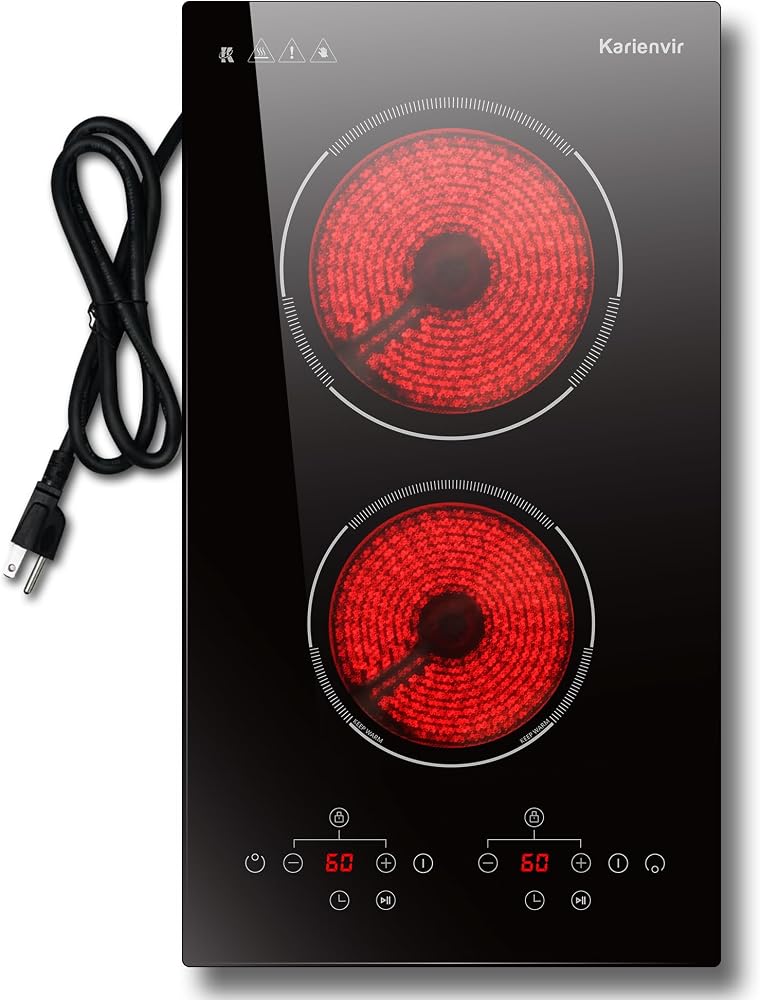 2 Burner Electric Cooktop, 110v Electric Stove with Plug, 12 Inch Countertop & Built-In Portable Electric Stove, 9 Levels of