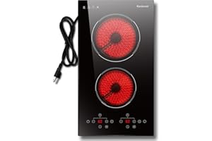 2 Burner Electric Cooktop, 110v Electric Stove with Plug, 12 Inch Countertop & Built-In Portable Electric Stove, 9 Levels of Power, 2000W, Touch Control, Safety Lock, Timer, Pause Function, Karienvir