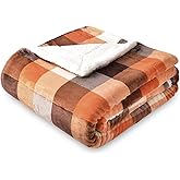 SOCHOW Buffalo Plaid Sherpa Fleece Throw Blanket, Double-Sided Checkered Super Soft Luxurious Bedding Blanket 50 x 60 inches, Orange