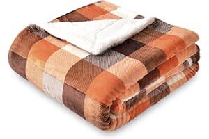SOCHOW Buffalo Plaid Sherpa Fleece Throw Blanket, Double-Sided Checkered Super Soft Luxurious Bedding Blanket 50 x 60 inches, Orange