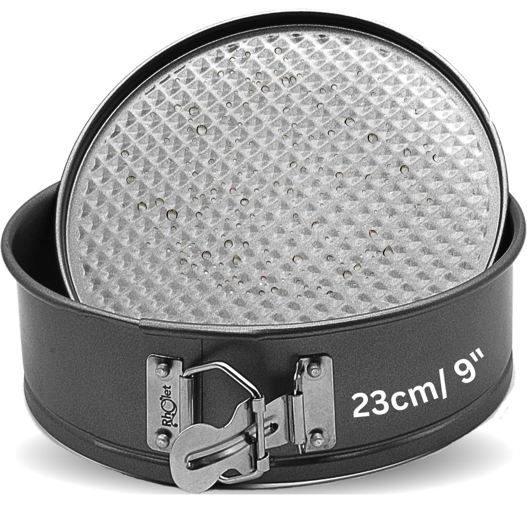 RHOLET Cake Tin 9 Inch for Baking, 23cm Springform Baking Tin for Cheesecake, Non-Stick Deep Round Cake Pans, Bakeware, Unique Rhombus Design-Oven Safe, Home and Kitchen