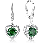 Oskani Heart Dangle Drop Leveback Earrings for Women, 925 Sterling Silver 5A Cubic Zirconia Ruond Birthstone Earrings for Hypoallergenic Jewelry Gifts for Her