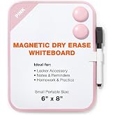 Magnetic Dry Erase Board 6x8 &ndash; Small Whiteboard for School Locker, Pink | Includes marker, 2 magnets, mounting tape | compact for notes, reminders &amp; lists at home, classroom, office or on the fridge